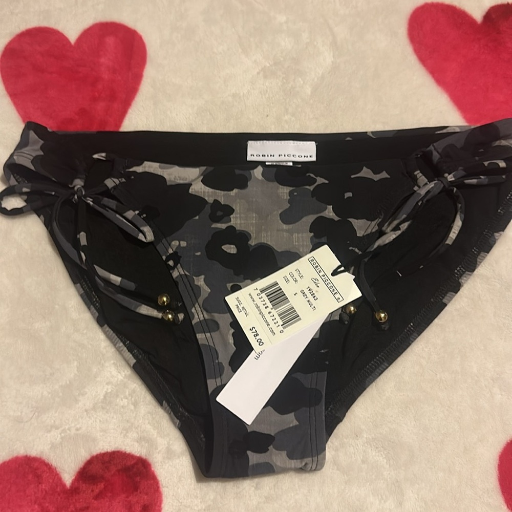 NWT Robin Piccone M Eden Camo grey multi Side Tie Bikini Bottom Swimsuit - Picture 3 of 10